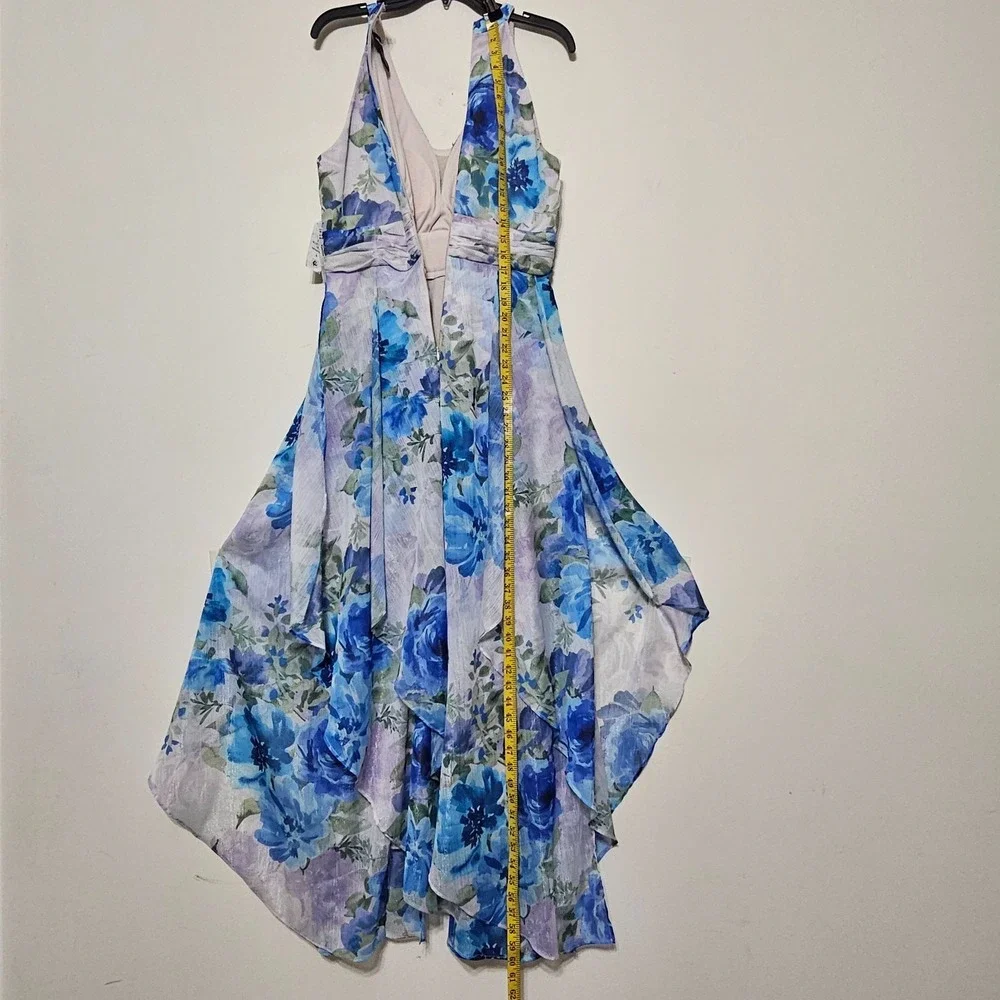 R&M Richard Women Dress A-Line Size 6/Small Blue Pastel Halter Neck Layering 856